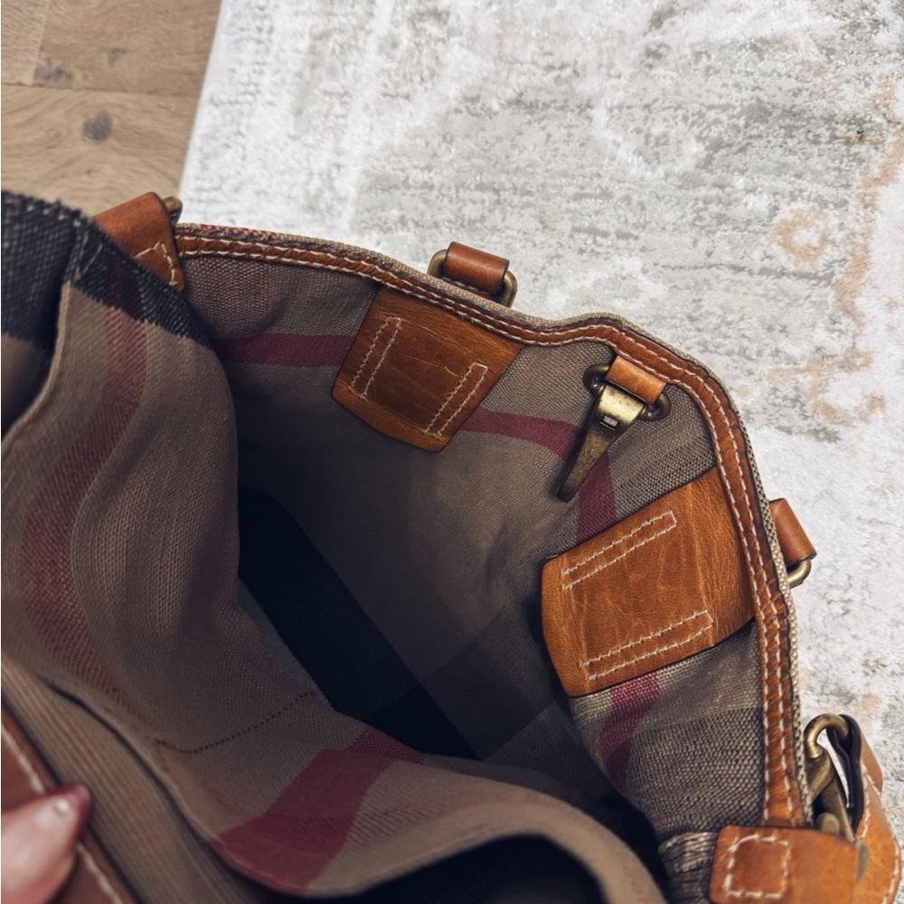 Burberry Classic Tottenham Plaid Canvas Nova Check Leather Handbag - Picture 9 of 10